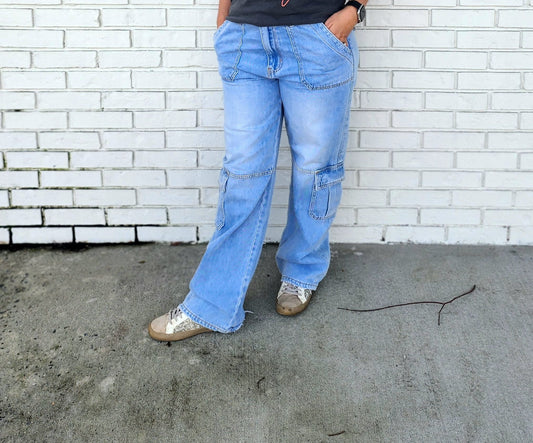 High Raise Cargo Dad Jeans